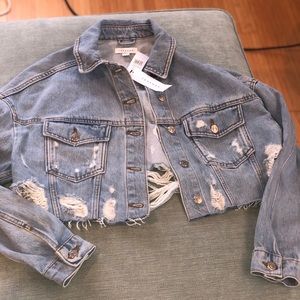 Topshop distress crop denim jacket